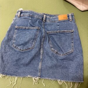 Denim Mini Skirt with Frayed Hem